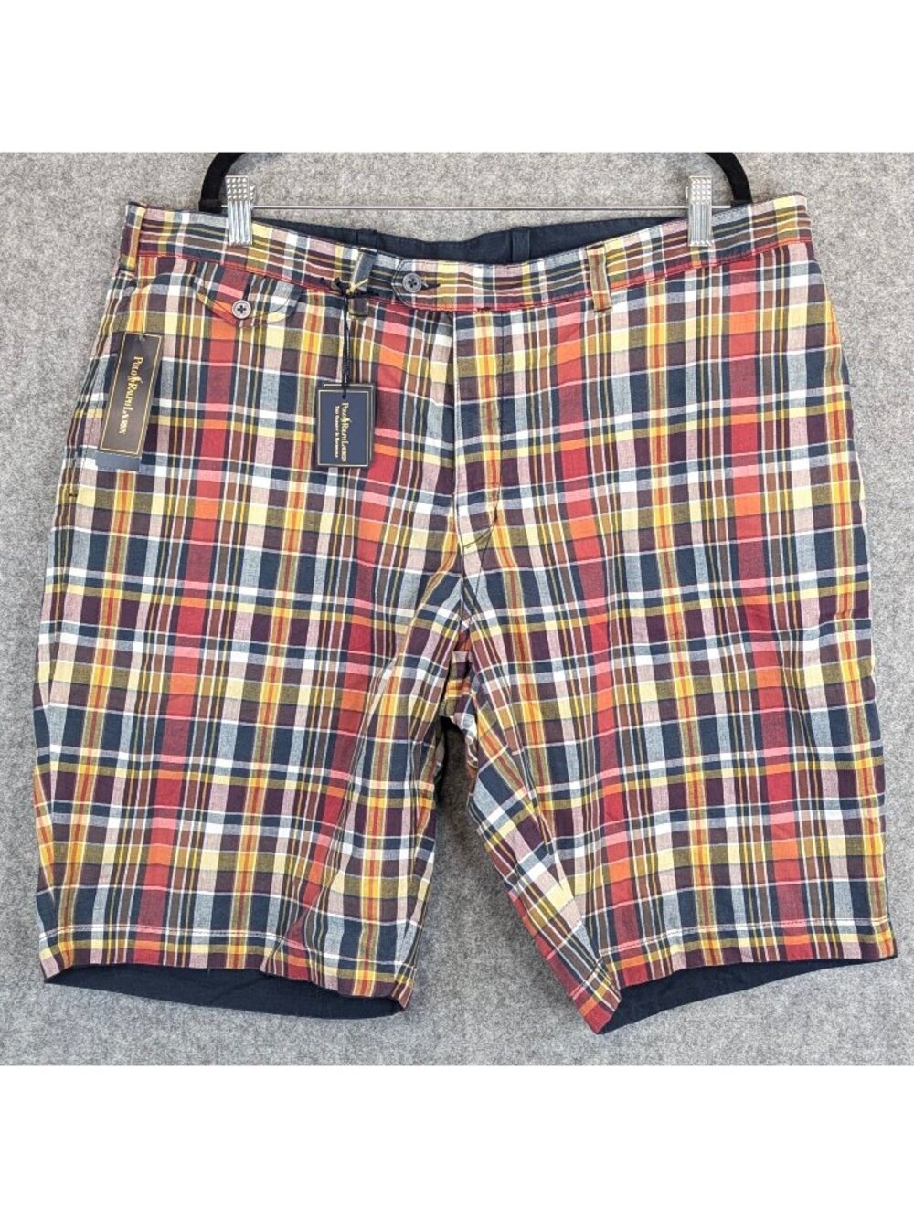 Polo Ralph Lauren Mens Reversible Plaid & Solid Navy Shorts Size 40 NWT